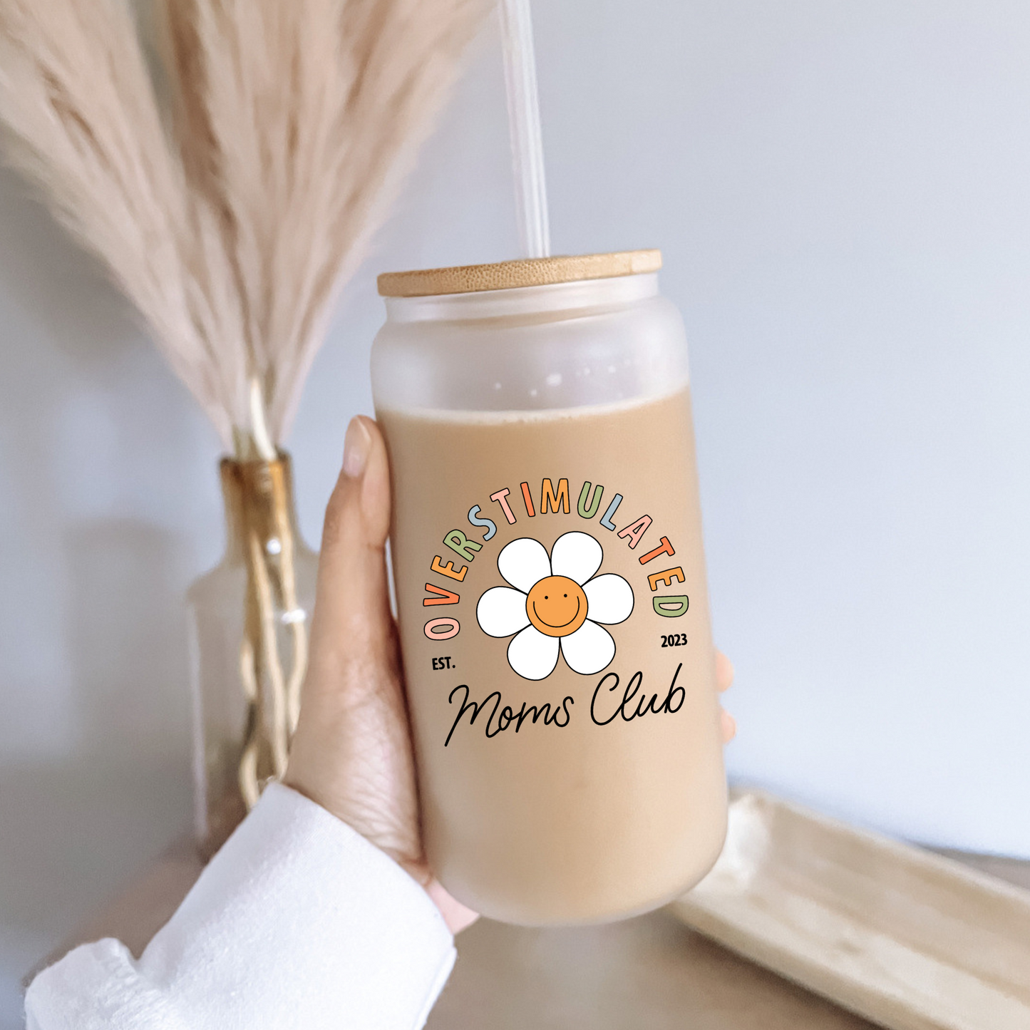 Overstimulated Moms Club 16 oz Glass Cup