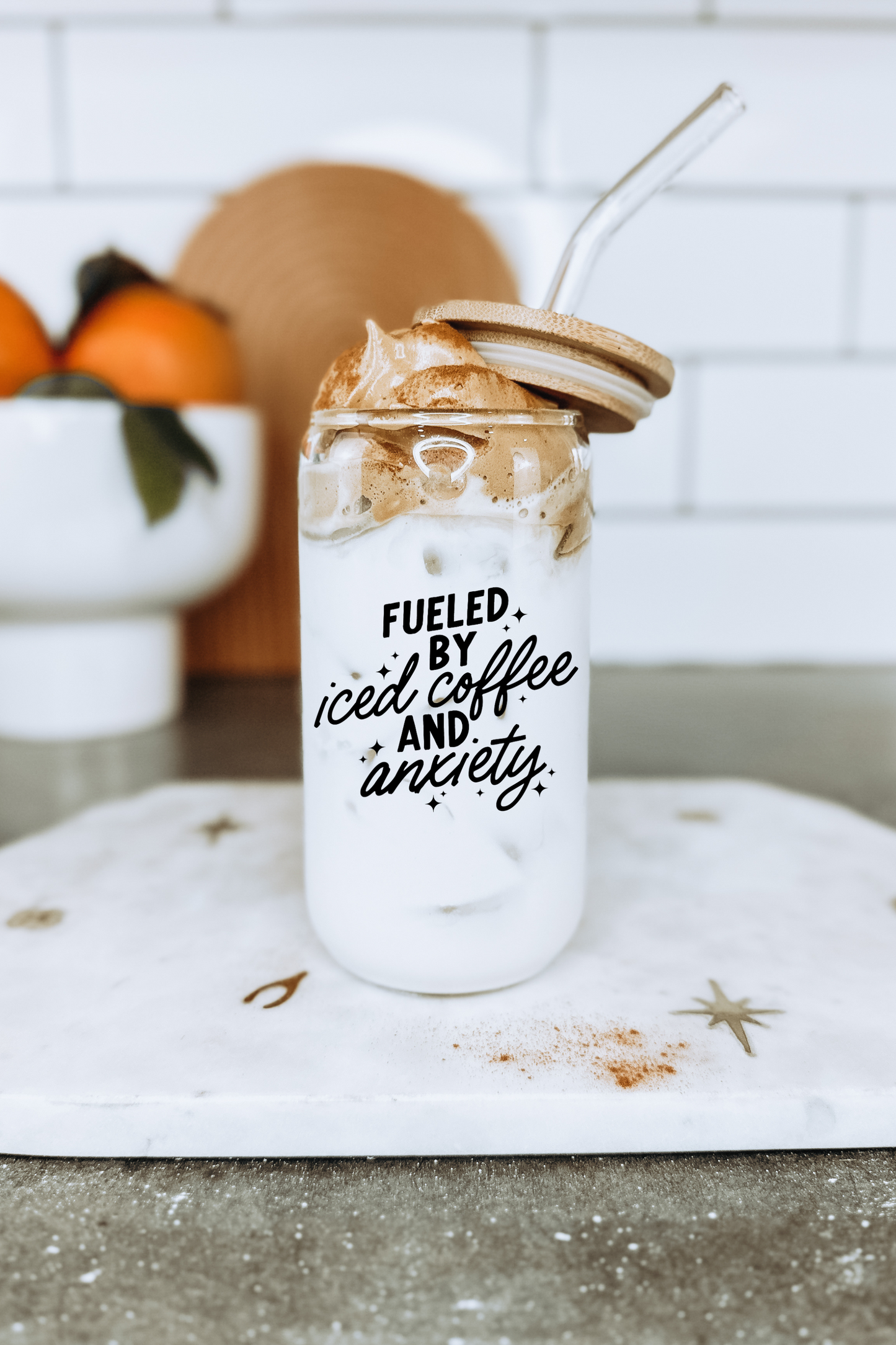 Iced Coffee and Anxiety 16 oz Glass Cup
